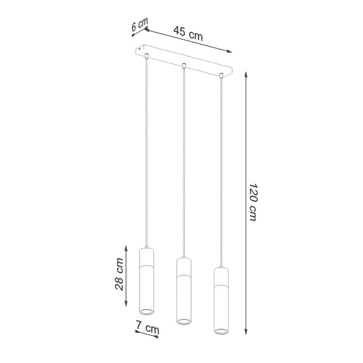 ZANE Pendant Light Three Heads Dimension